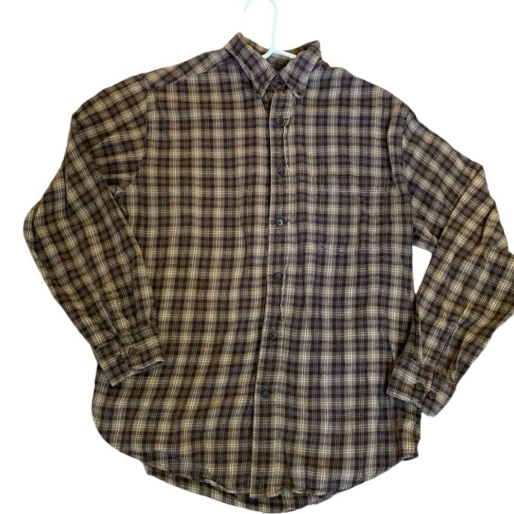 Brown/Tan Plaid Cotton Flannel Button Down Shirt Men’s Size Medium